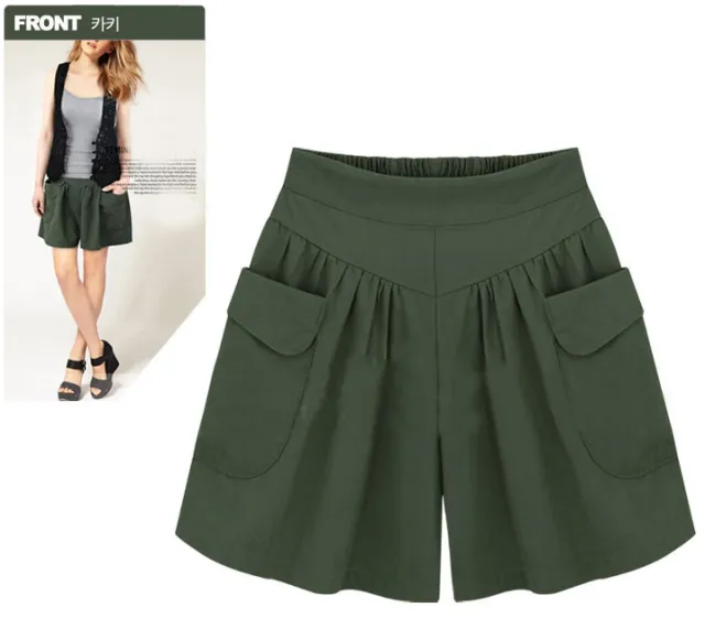 Plus fertilizer XL women's fat mm loose shorts summer casual elastic waist wide leg was thin hot pants Green - Shop at LoveMi