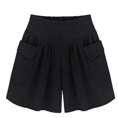Plus fertilizer XL women's fat mm loose shorts summer casual elastic waist wide leg was thin hot pants Black - Shop at LoveMi