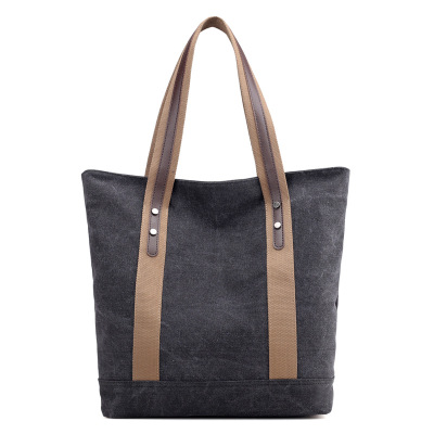 New women's canvas tote bag shoulder bag large capacity leisure travel anti theft fashion wild Mommy shopping bag Black - Shop at LoveMi