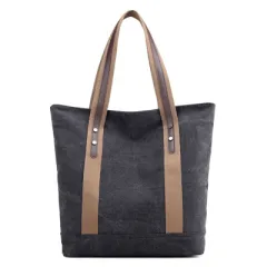 New women's canvas tote bag shoulder bag large capacity leisure travel anti-theft fashion wild Mommy shopping bag - Black - View 1