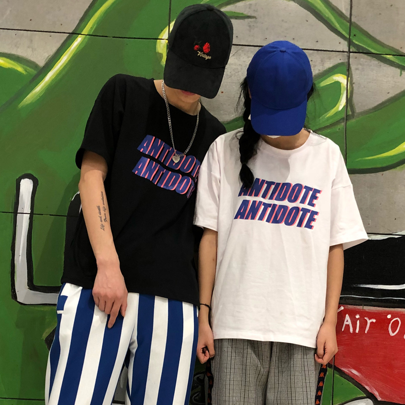 Ins Harajuku bf wind letter print t-shirt loose ulzzang short-sleeved couple shirt student half sleeve tide
