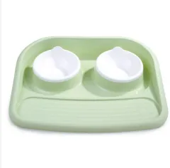 Environmental Pet Bowl Plastic Anti-skid Double Bowl Anti-knocking, Eating And Drinking Dual-purpose Dog Feeder Dog Pot - Green - View 1