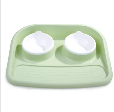 Environmental Pet Bowl Plastic Anti skid Double Bowl Anti knocking, Eating And Drinking Dual purpose Dog Feeder Dog Pot Green - Shop at LoveMi