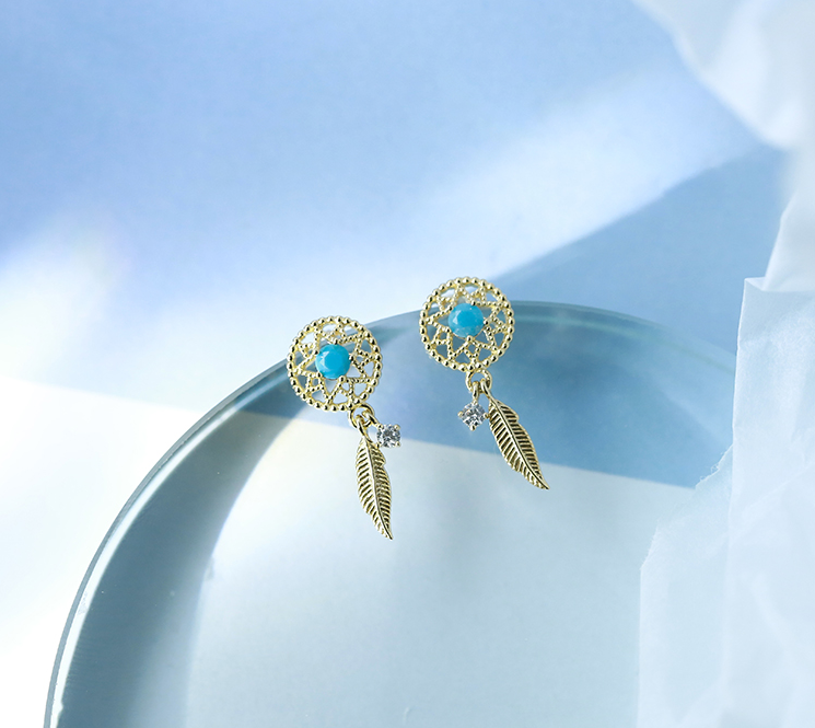 S925 Sterling Silver Blue Diamond Dreamcatcher Earrings