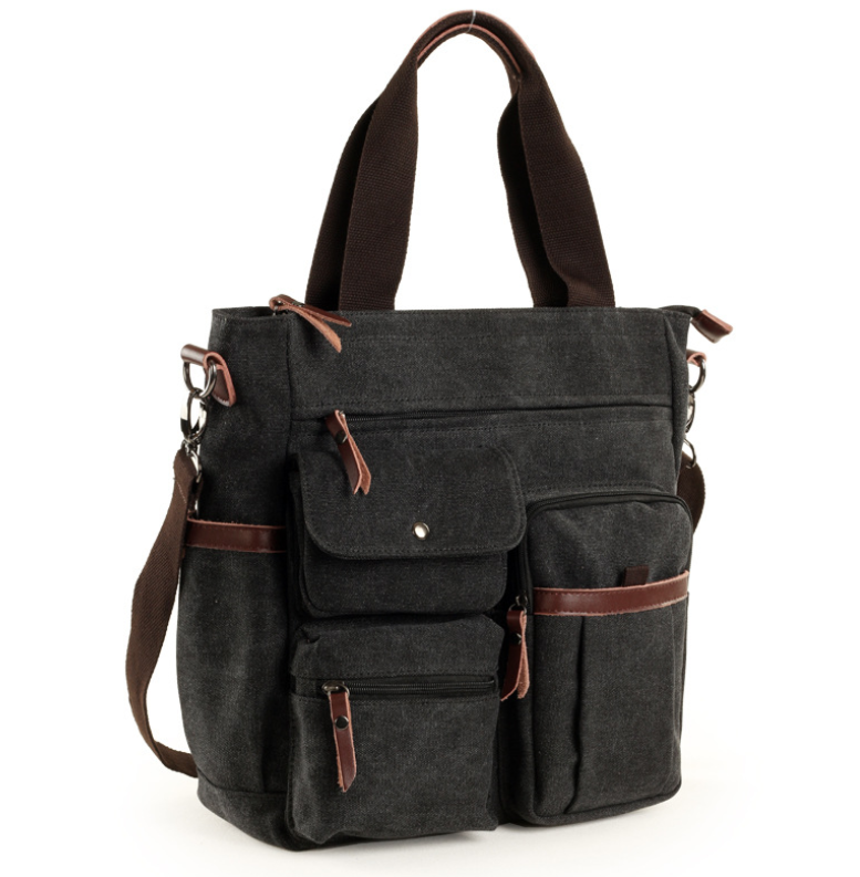 Spot Amites Korean Business Portable Canvas Men's Bag Vertical One Shoulder Electric Messenger Bag Men's Briefcase Black - Shop at LoveMi