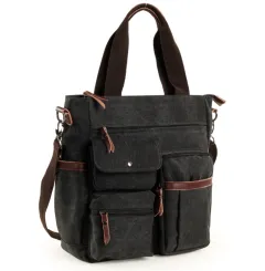 Spot Amites Korean Business Portable Canvas Men's Bag Vertical One Shoulder Electric Messenger Bag Men's Briefcase - Black - View 1