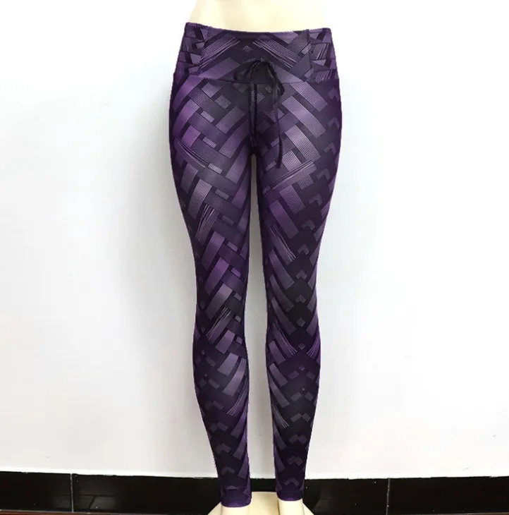 High Waist Iron Weave Print Push Up Yoga Workout Leggings - Violet-Xl