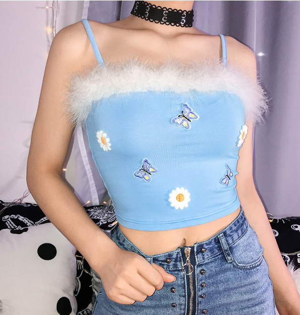 Summer new butterfly fur collar sexy fashion vest