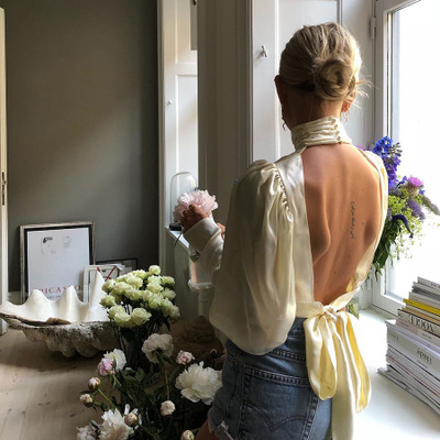 Autumn bib long sleeve sexy halter strap t-shirt