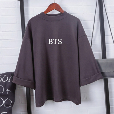 New Women's Loose Thin Solid Color T-Shirt Women's Student Wild Seven-Sleeve Tops Women