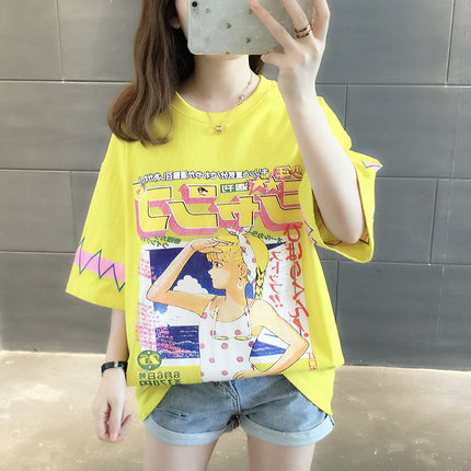 Super fire loose short-sleeved t-shirt women's cotton net red clothes women ins tide