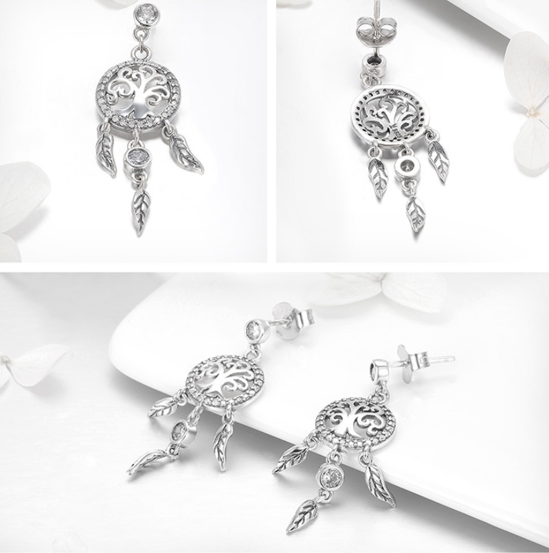 Earrings Europe and the United States cross-border explosion models s925 sterling silver life tree dream catcher anti-allergic temperament ladies earrings SCE457