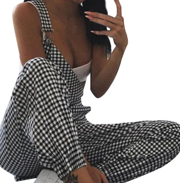 Plaid jumpsuit jumpsuit black pants Black - Shop at LoveMi