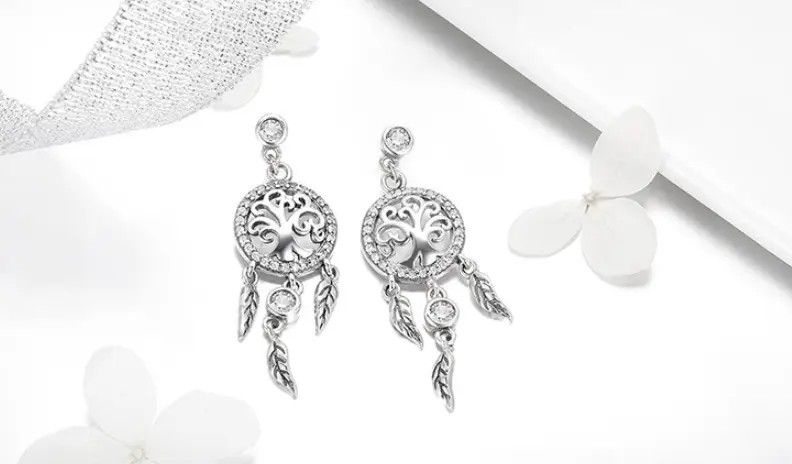 Earrings Europe and the United States cross-border explosion models s925 sterling silver life tree dream catcher anti-allergic temperament ladies earrings SCE45