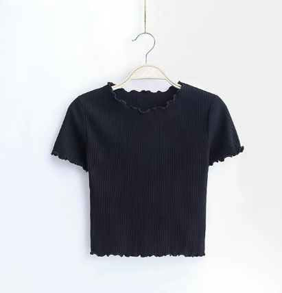 Fashion retro wooden ear slim short-sleeved T-shirt tops women's clothing