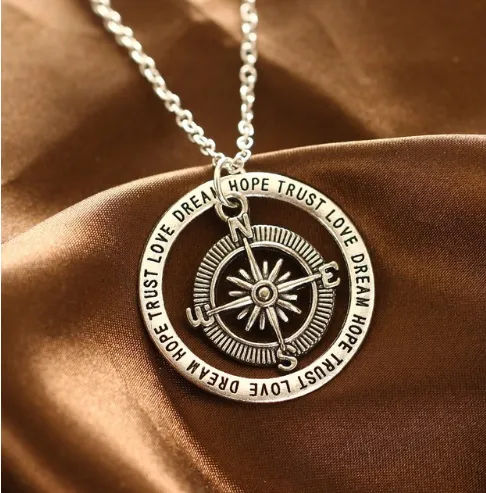 Love hope faith dream compass simple creative pendant valentine gift necklace Silver - Shop at LoveMi