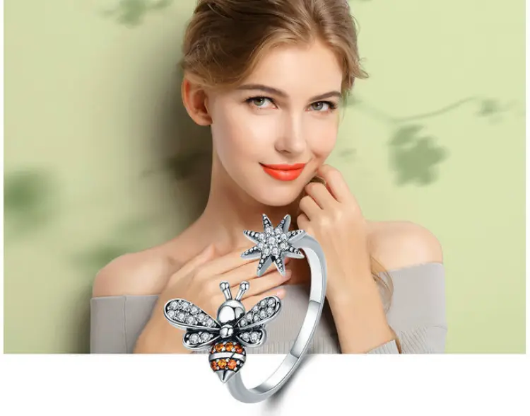 Ai Fu Le original design s925 sterling silver bee opening ring with diamond fashion ring spot SCR334