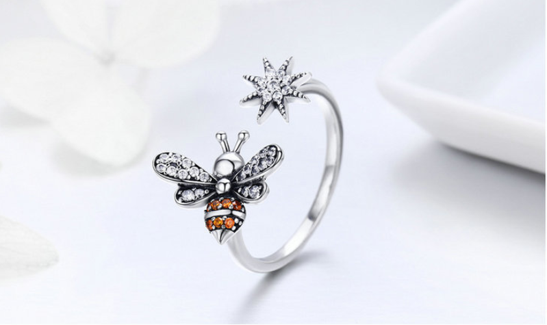 Ai Fu Le original design s925 sterling silver bee opening ring with diamond fashion ring spot SCR334