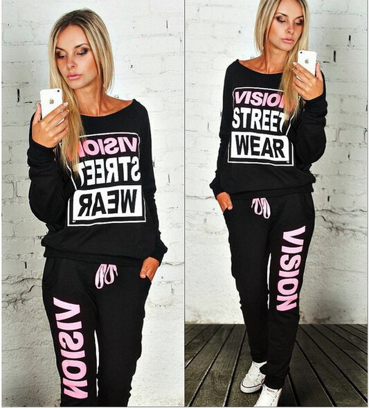 Letter two-color long-sleeved two-piece suit