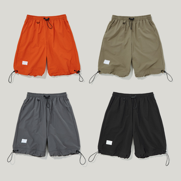 Spring and summer new trend loose solid color stretch windbreaker men's sports shorts