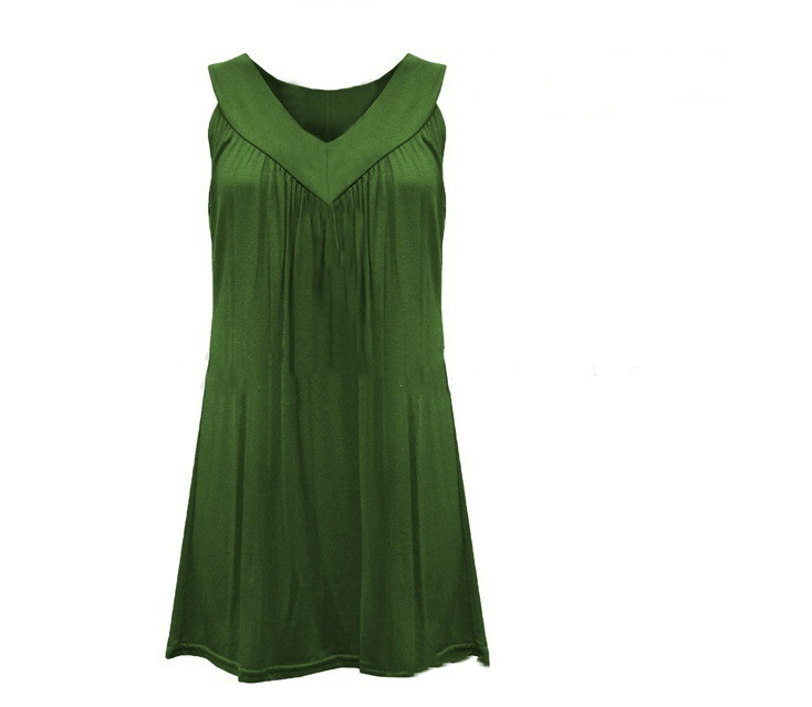 Fashion new V-neck sleeveless solid color dress multi-color multi-code pleated shirt women