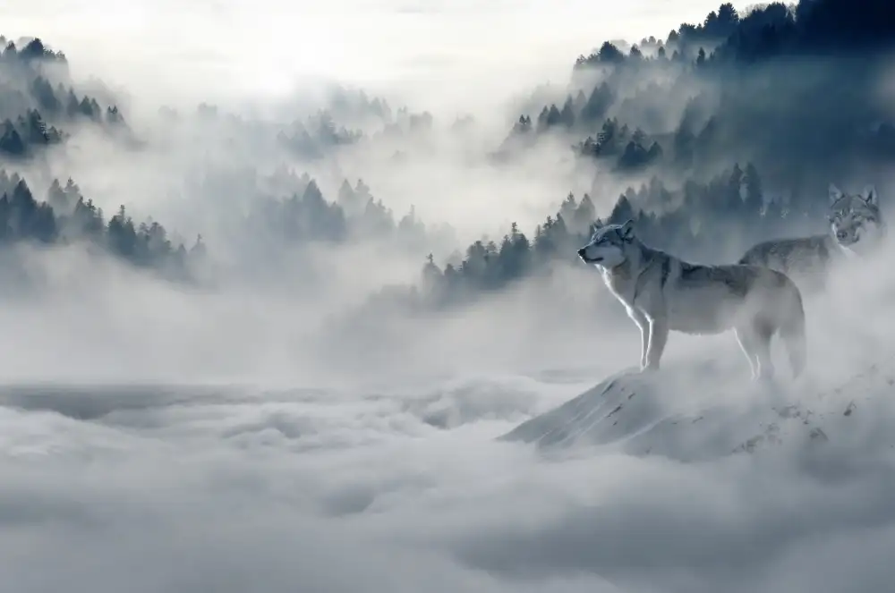 Wolf Looking At Mountain Pattern Tapestry