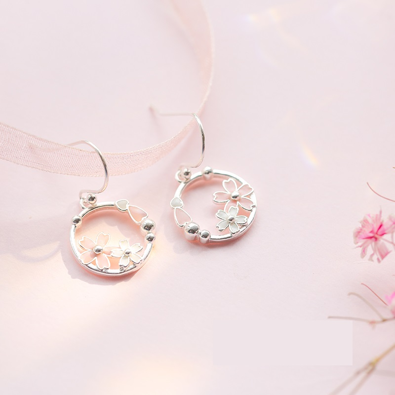 Yinchunchun Cherry Blossom Loop Earrings Pure Silver Girl Heart Earhook Temperament Korean Individual Students Hundred Sets of Simple Earrings