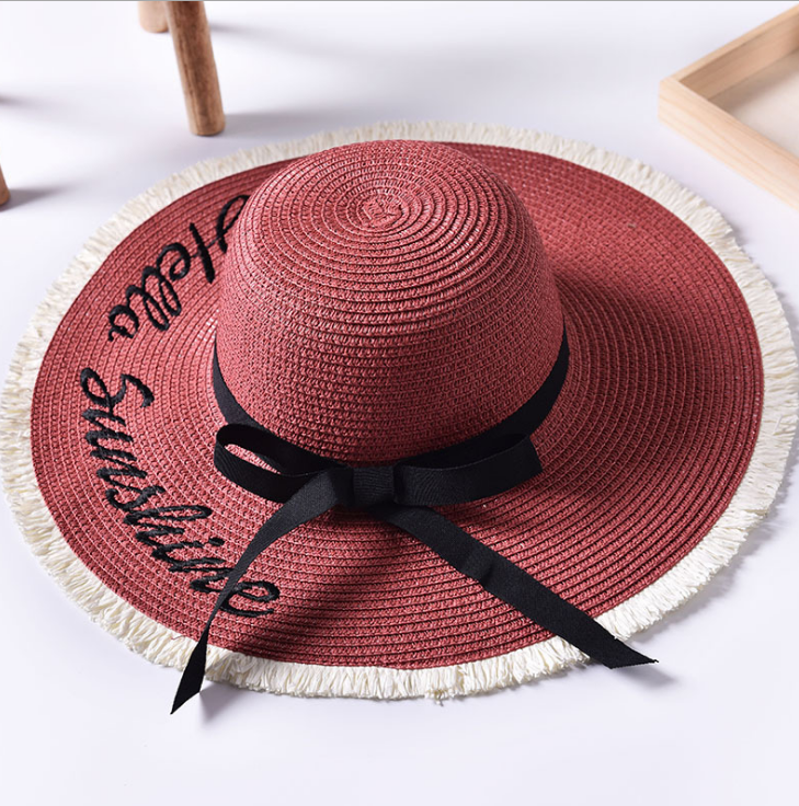 Beach beach big hat embroidered letters raw edge sun hat
