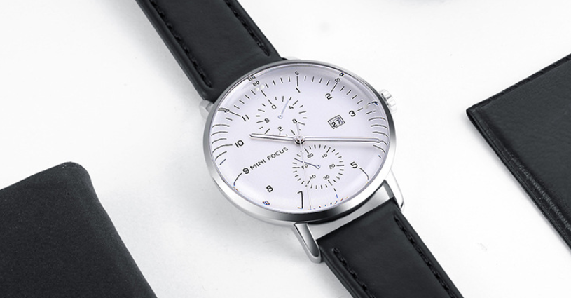 Men's Business Watch   Japanese Movement   Calendar Luminous Waterproof  Fake Two Eyes 0052G