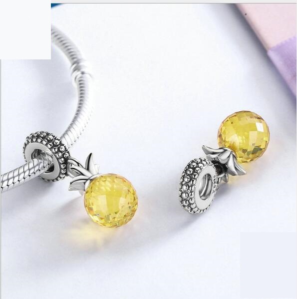 Tropical Style Fruit Pineapple Pendant 925 Silver Beads Cross-border E-commerce Original DIY Bracelet Accessories SCC150