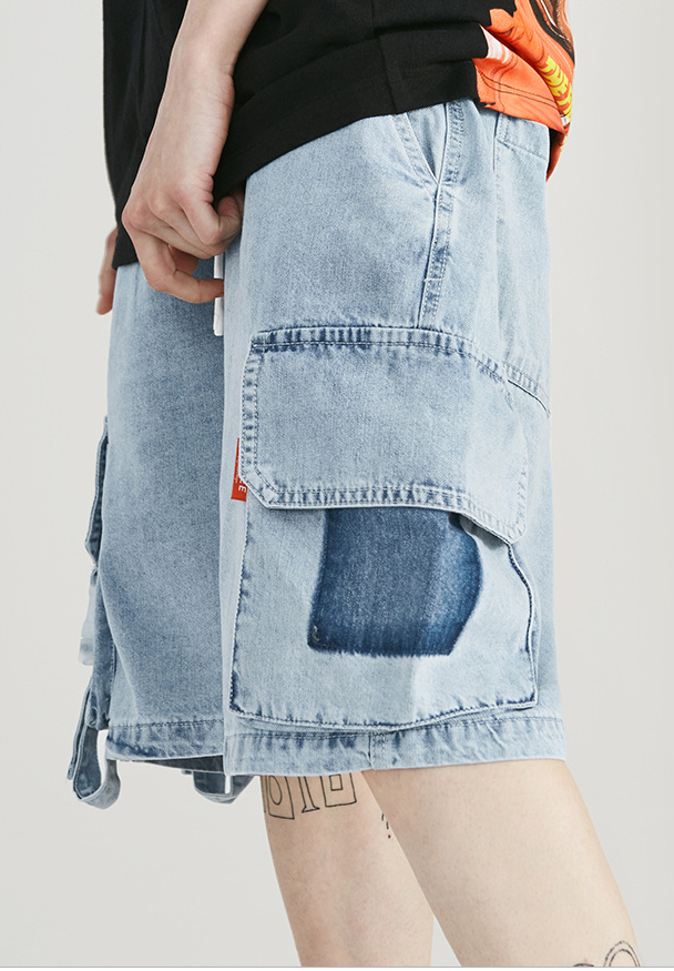 Men's Buckle Ribbon Denim Shorts