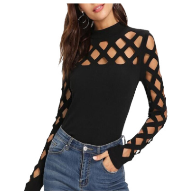 Round neck hollow long sleeve
