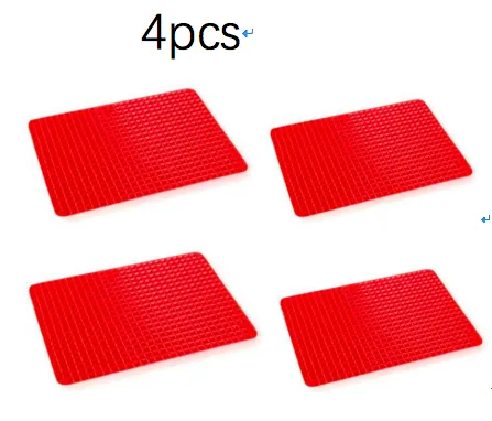 Non-Stick Silicone Pyramid Cooking Mat Baking Mat With Grid Versatile Oven BBQ Cooking Mat Heat-Resistant Mat Kitchen Tools Kitchen Gadgets - Red 4Pcs