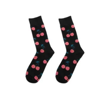 Men's and women's high-length flower long socks - Black
