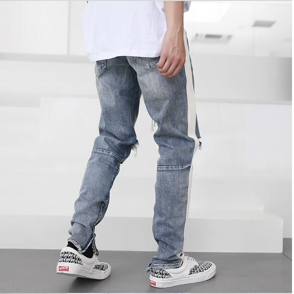 Retro old washed knee hole youth fashion Slim foreign trade original single men's jeans trousers