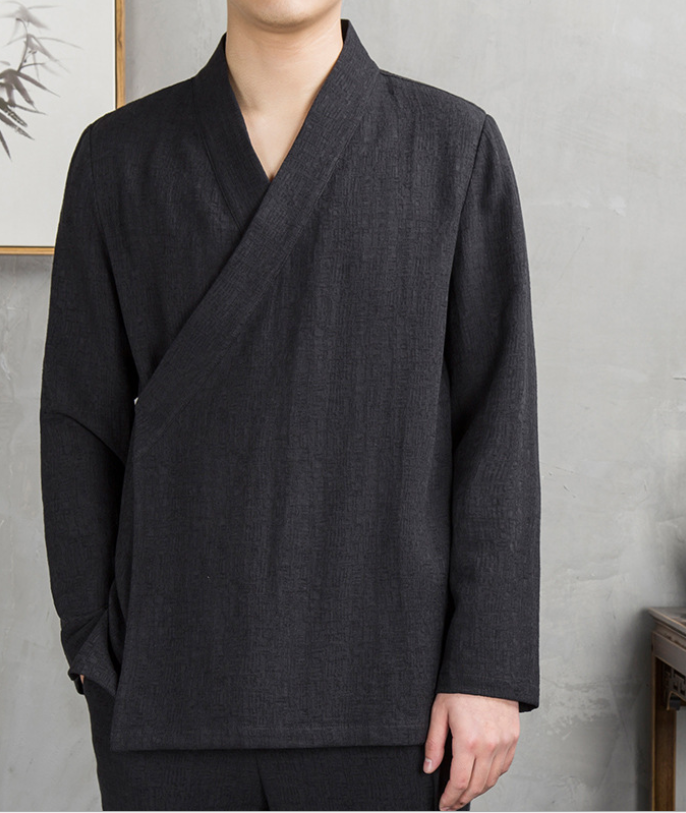 Chinese style linen improved Hanfu men's retro wind cotton and linen Tang suit men's long-sleeved Chinese youth costume shirt