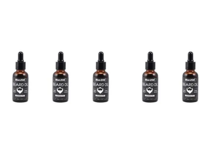 Black Bluezoo Beard Set Beard Oil Beard Wax Double Side Comb Brush Bag Small Scissors Set - 5Pcs Oil