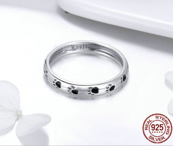 S925 sterling silver couple ring Korean fashion drop oil cute pet imprint ring