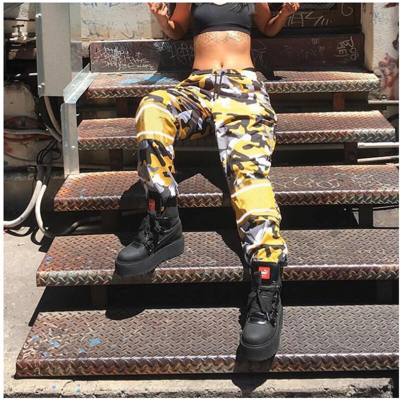 New camouflage hit color high waist casual pants