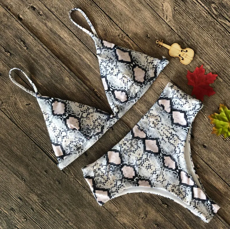 Europe and the United States sexy explosions swimsuit leopard snake pattern high waist ladies bikini - Leopard
