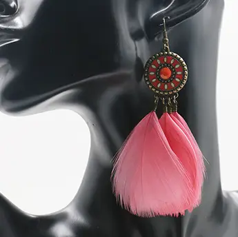 European and American bohemian beach temperament earrings drip sun flower feather tassel earrings