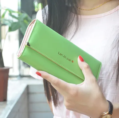 Tri fold women's long wallet Green - Shop at LoveMi
