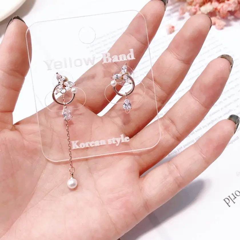 Korea Dongdaemun Jewelry 925 Silver Needle Beauty Girl Asymmetric Flower Droplet Drop Earrings