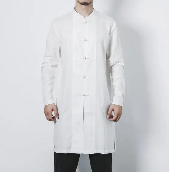 Cotton and Linen Long Men's Button Jacket Clothing Men