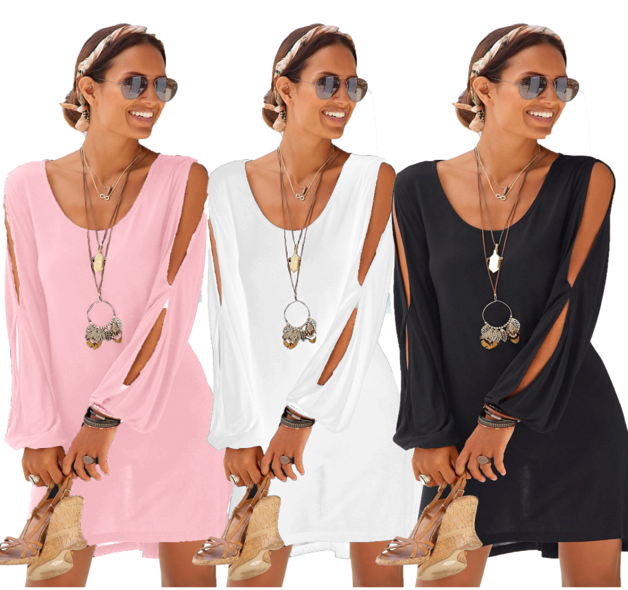 Dress Deep V-neck Loose Shoulder Long Sleeve Casual Beach Dress
