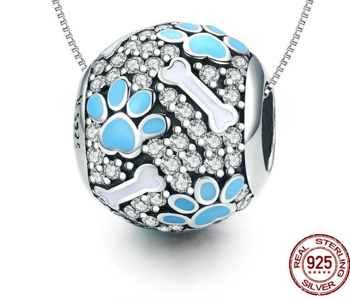 S925 hot sale cute pet imprint lady pendant DIY accessories charm personality necklace pendant jewelry