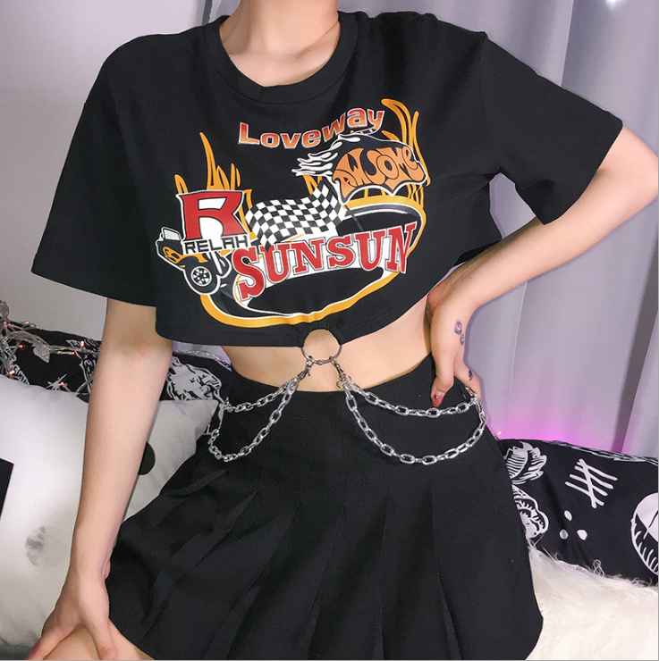 Chain letter print loose short sleeve