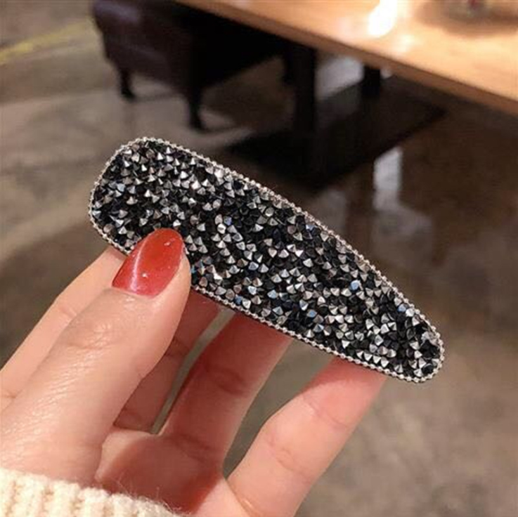 Geometric crystal rhinestone hair clip Silver Black - Shop at LoveMi