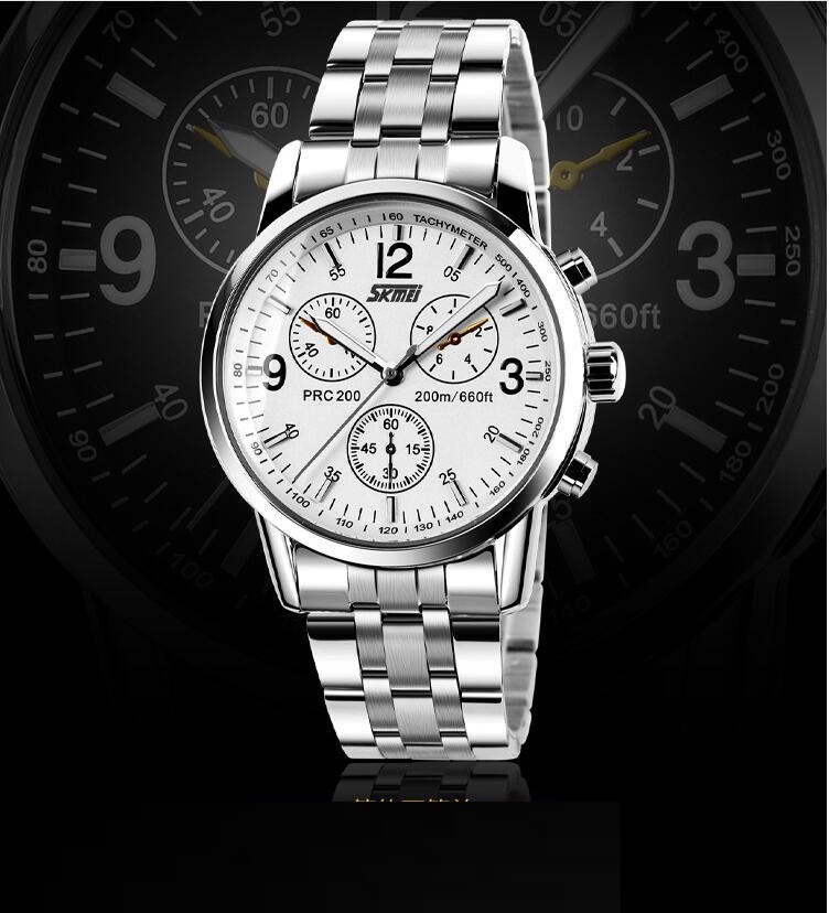 Three-eye decoration genuine hot men's fashion waterproof business watch classic steel belt