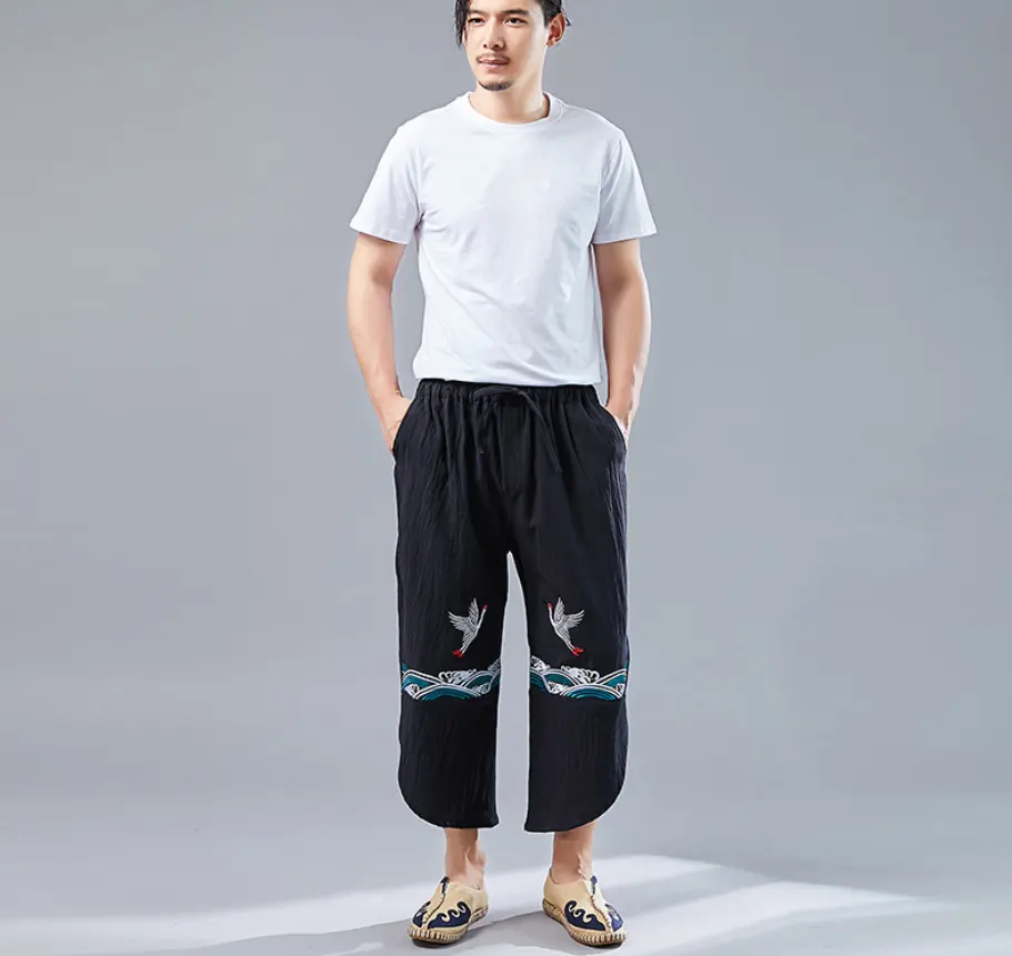 Chinese Style Retro Double Crane Pants Men's Literary Personality